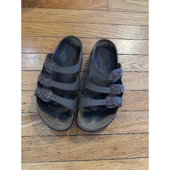 Birkenstock Florida Soft Footbed Sandals Brown Leather 3-Strap Women’s Size 7 - Picture 1 of 5